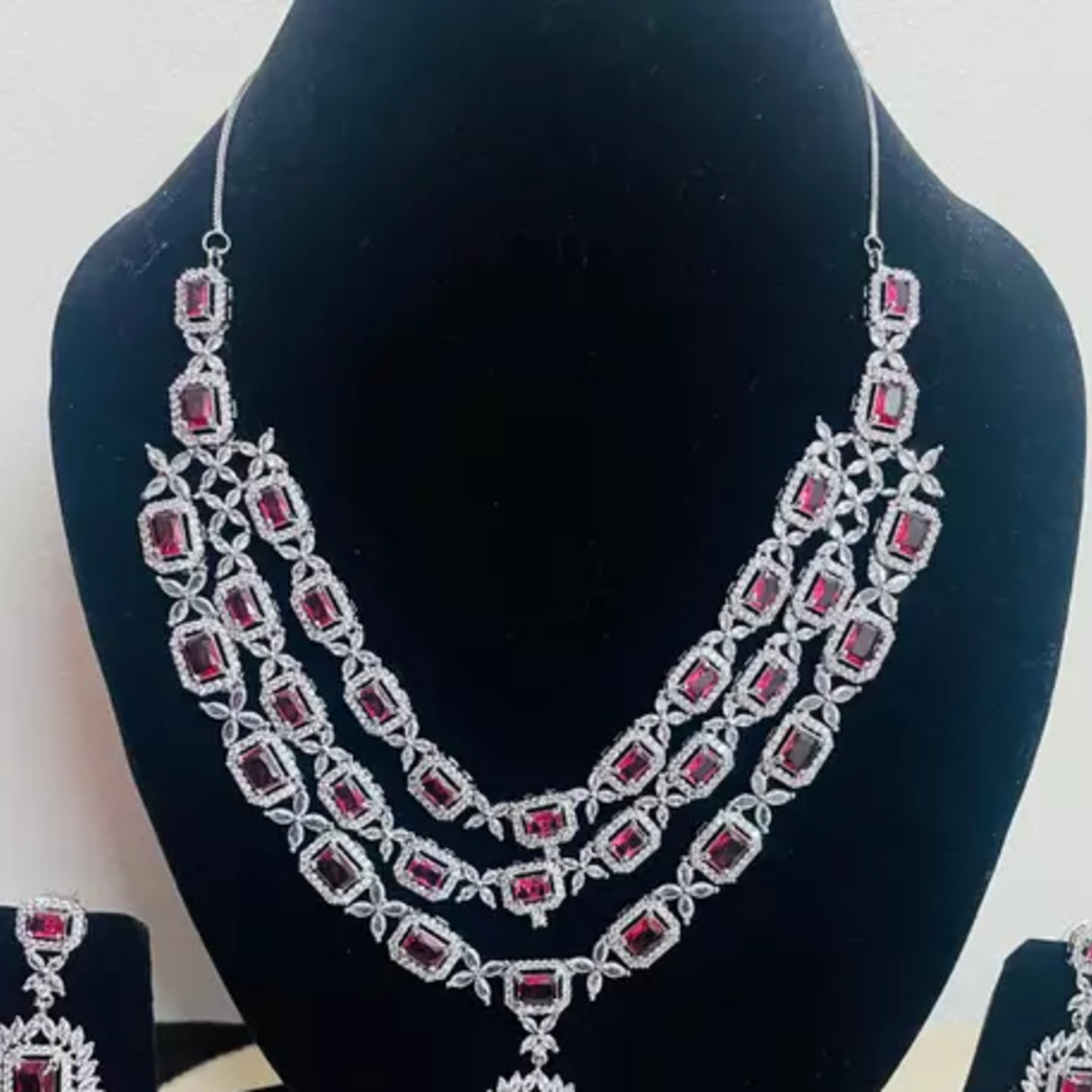 Indus Kiara 3 layer Ruby Red necklace set