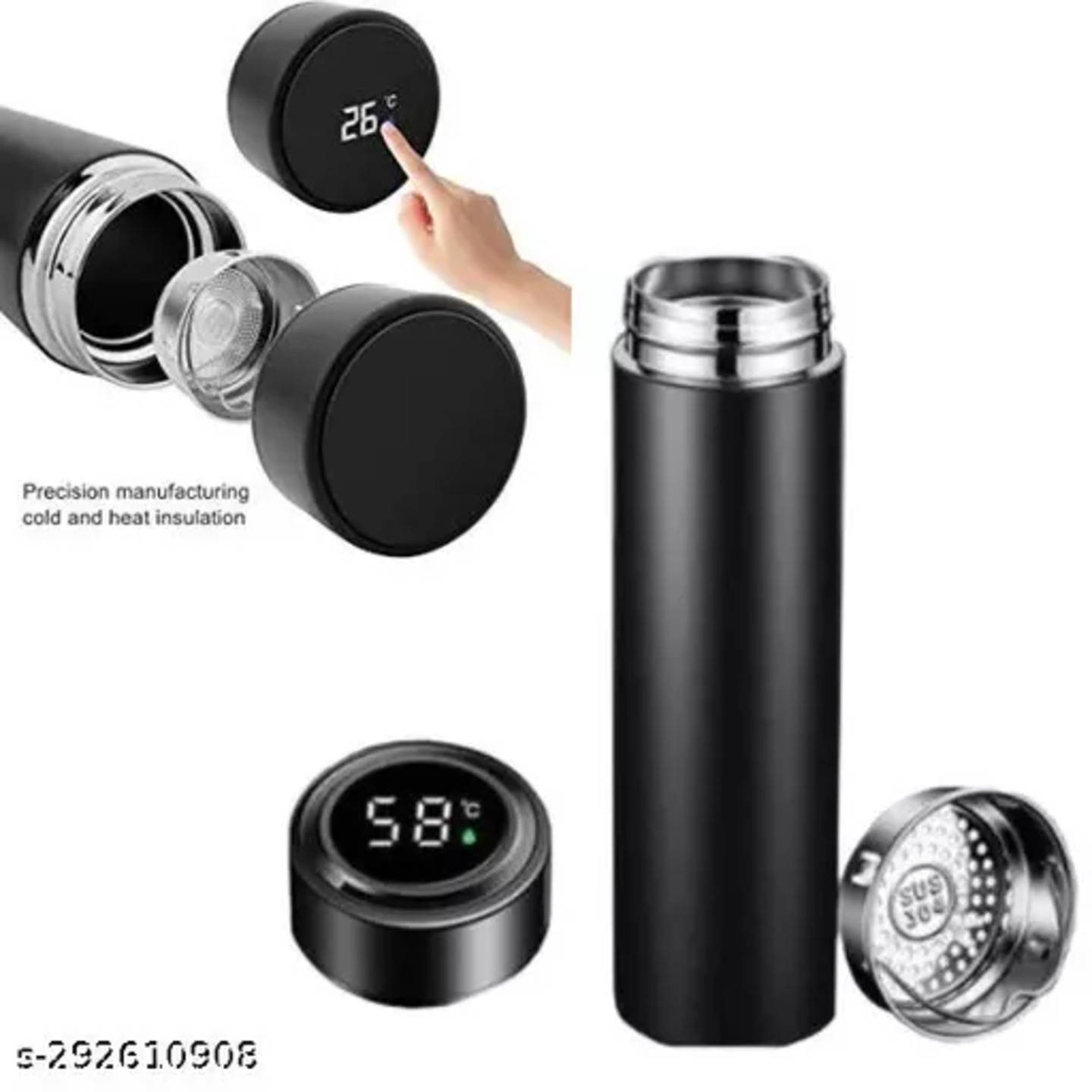 Water Bottle Led Temperature Display Double Walled Vacuum Insulated Stainless Steel Bottle Thermos 500 ml, Pack of 1