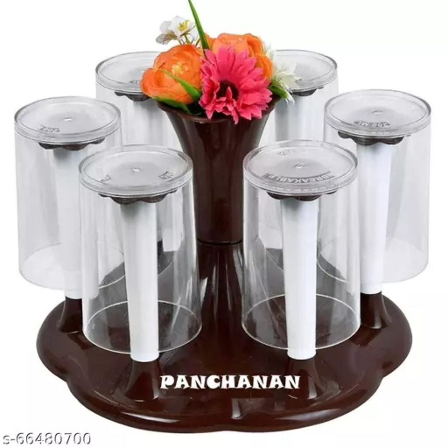 Glass Stand for Kichan 6 Glasses and Cutlery Glass Stand Made of Virgin Plastic Glass Holder (Broun Colour)