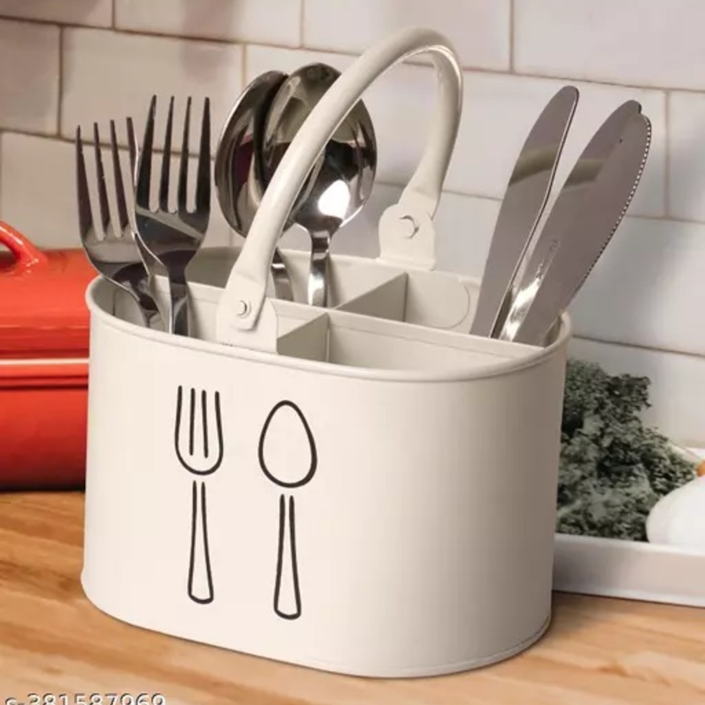 Classyo Metal Cutlery Holder & Spoon Stand for Kitchen, Spoon Holder for Kitchen, Cutlery holder for dining table (Ivory)