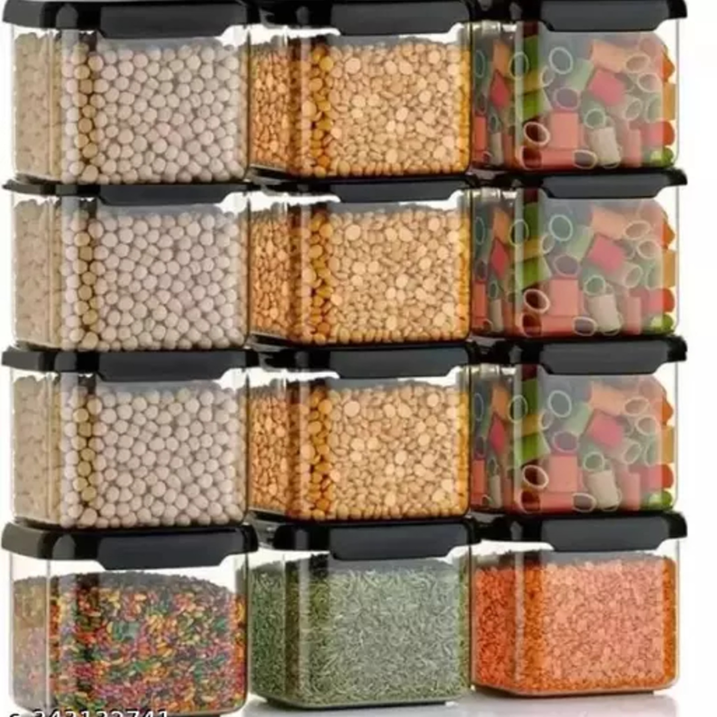  Unbreakable Pack Of 12 Air Tight Square plastic Containers Set for Kitchen Storage, Kitchen Container, Storage/Container Sets, Plastic Container, Air-Tight Design (500 ml) (12)