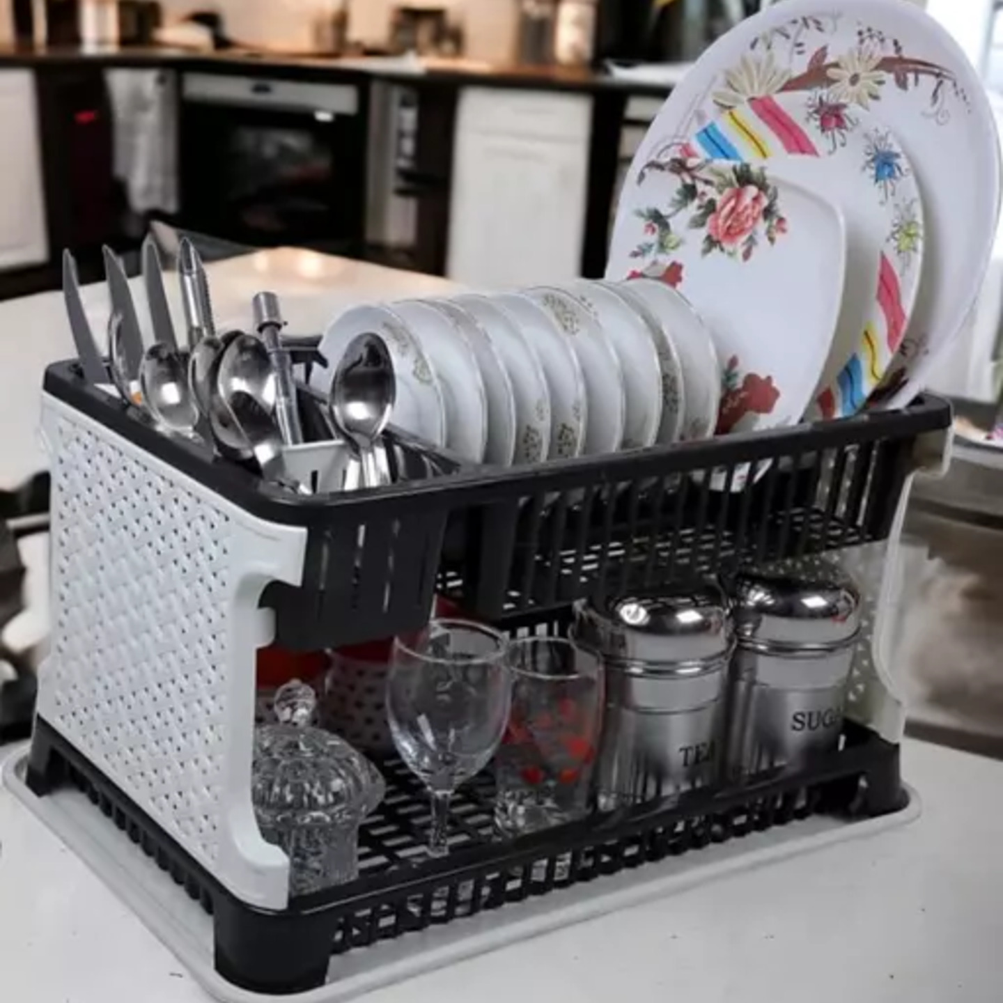 Plastic Kitchen Rack With Sink Dish Drainer Drying Rack Washing Basket with Removable Tray Organizer Water Dispenser Dish Drainer Kitchen Rack