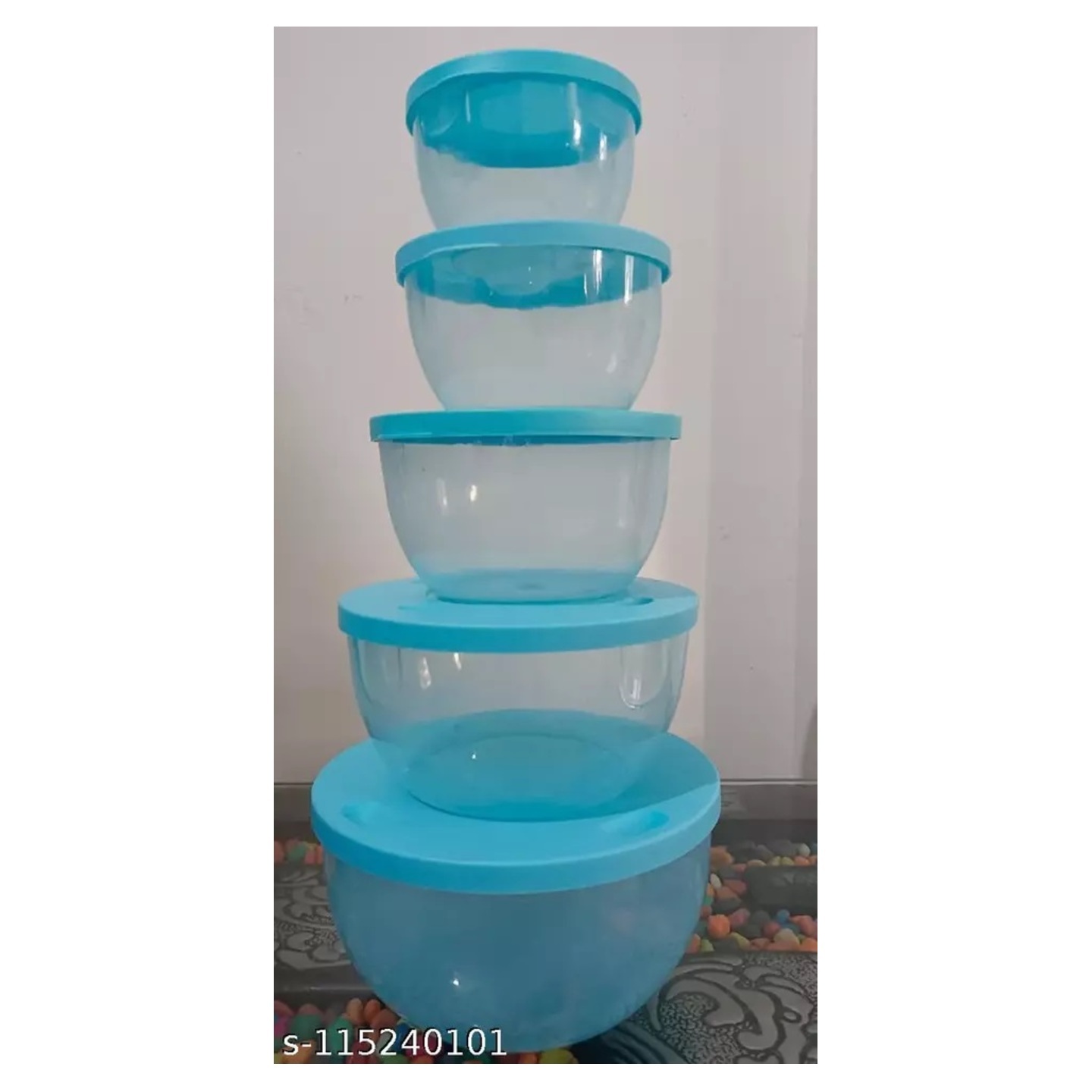 Plastic Round Container 5 Pis set Blue Colour