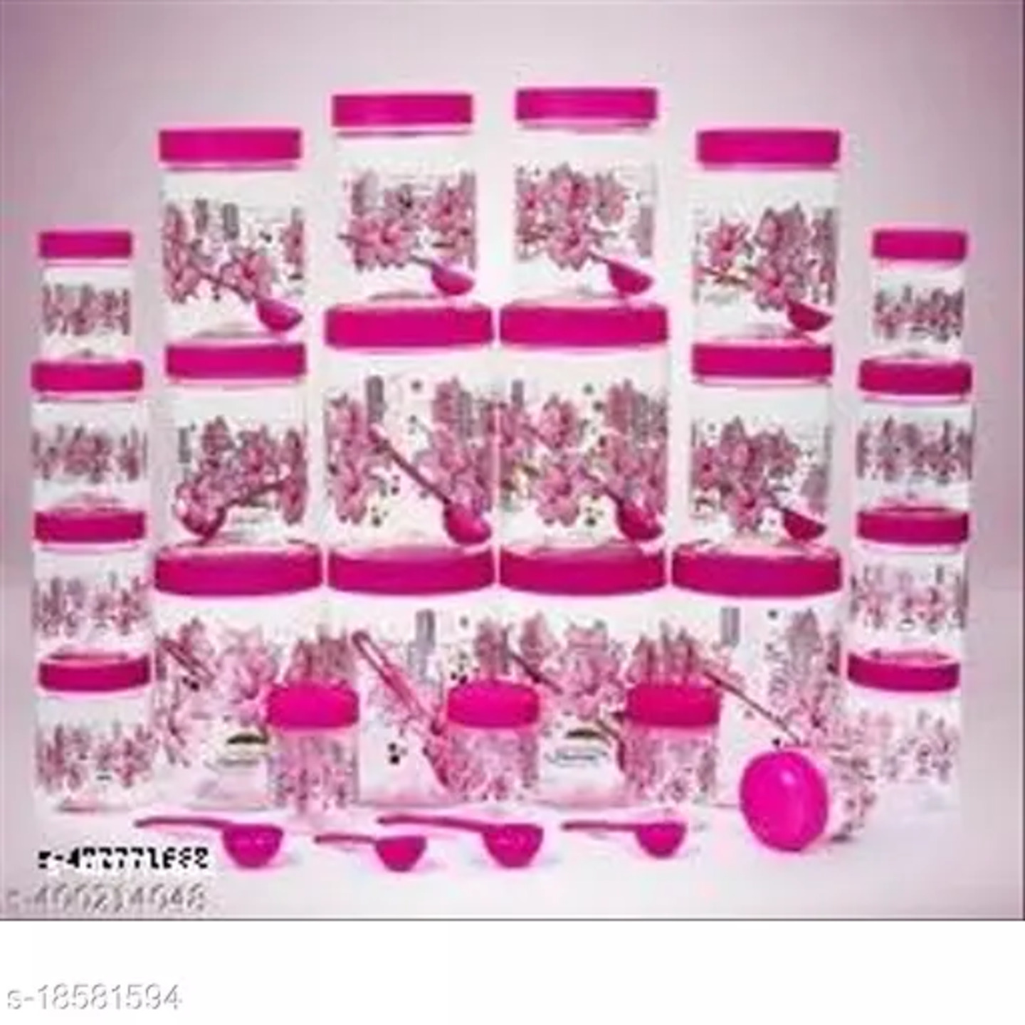 Plastic Storage box container Jars Kitchen Accessories Items | Air Tight Dabba Transparent organizer Canister Set transparent (Pink Storage box set - C24)