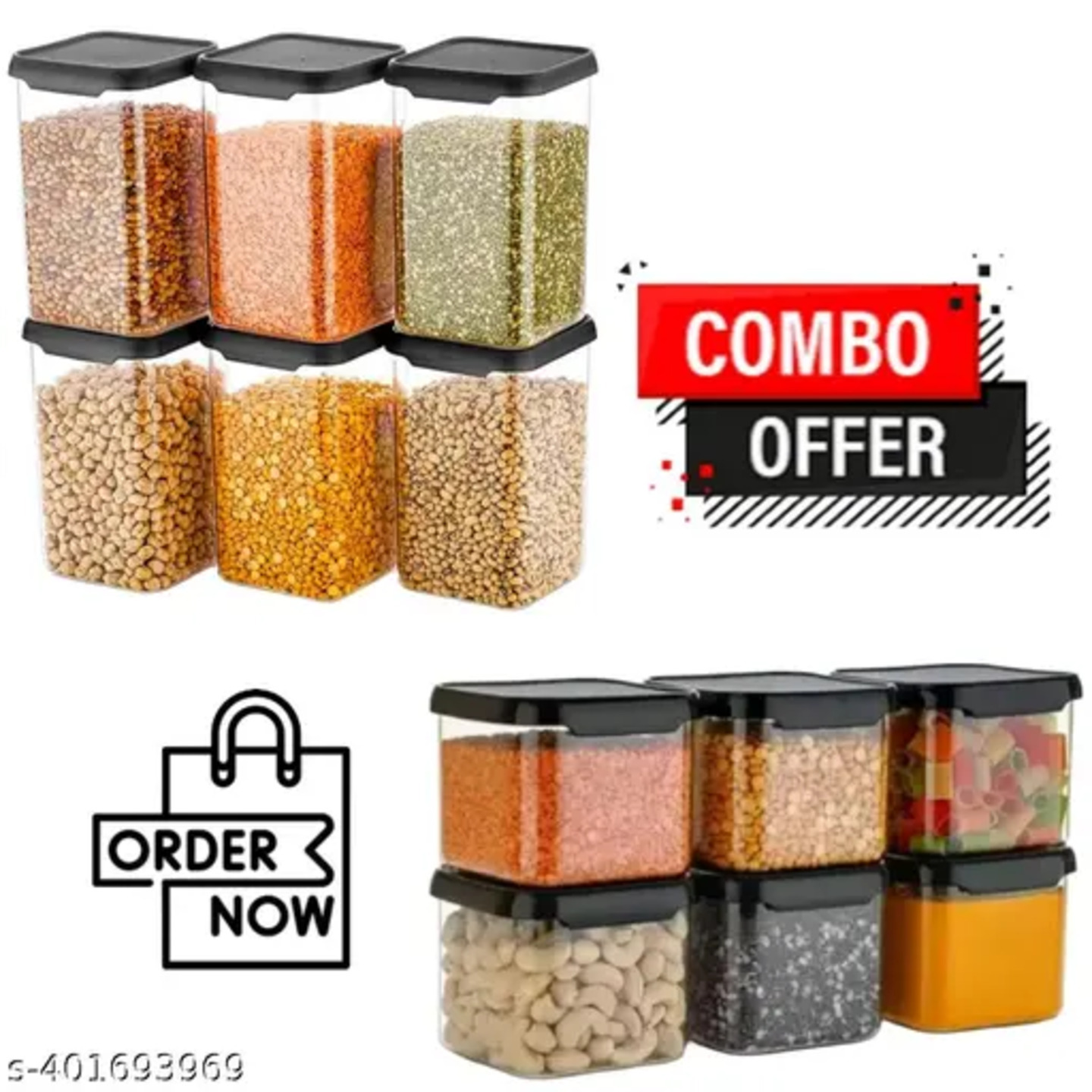 1100 ML X 6) + (500ML X 6) Unbreakable Airtight Plastic Food Storage Containers For Kitchen Set Of 12, Rice, Dal, Cereals, Snacks, Fruits, Biscuits, BPA Free
