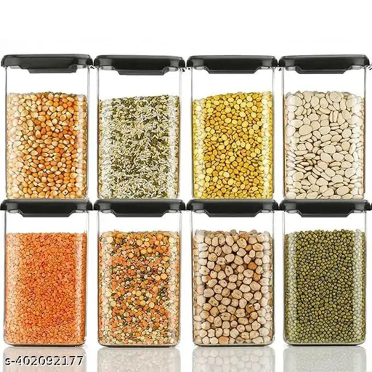 1100 ML Plastic Grocery Container| Square Airtight Containers to Store Groceries| Kitchen Dabba Set, Grocery Box (Pack of 8) BLACK Color