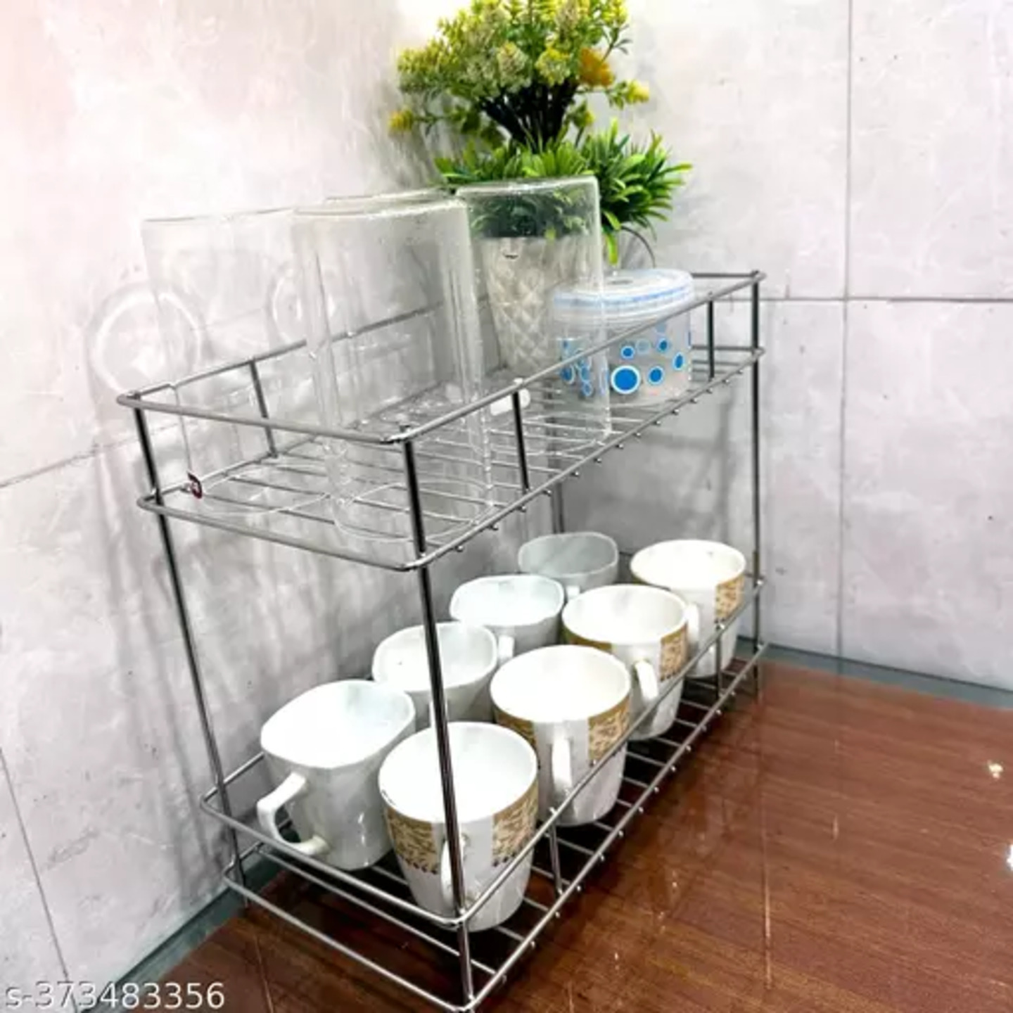 Stainless Steel 2-Tier Kitchen Rack and Organizer Spice Rack and Container Organizer, Utensils Dishes Spices Jar holder rack and cup and glass holder (2 Layer Rack, Tiered Shelf)