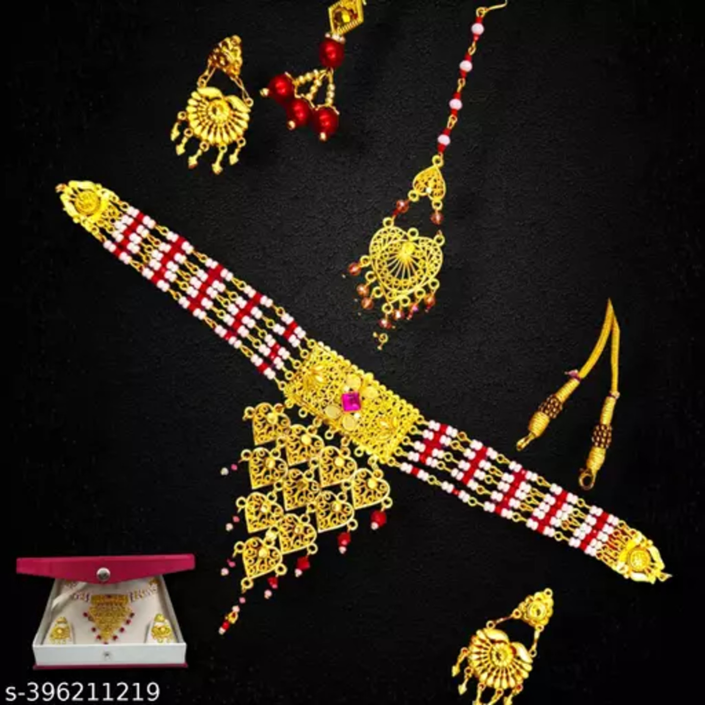 Gold looking necklace red bead exclusive designer party wear unique design
